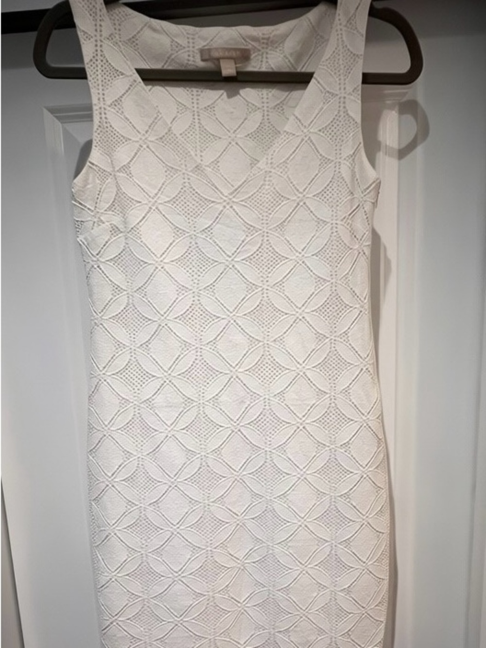 Banana Republic White Crochet Style Lined Textured Midi Sheath Dress | GUC